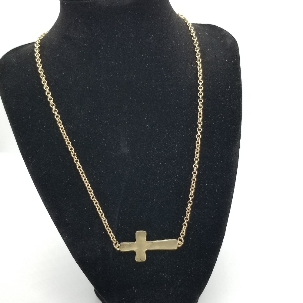 gold tone sideways cross necklace